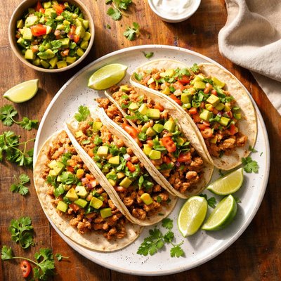 Ground turkey tacos with avocado salsa