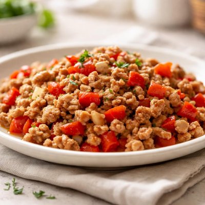 Ground turkey with red bell peppers