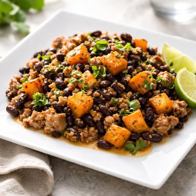 Ground turkey with sweet potatoes and black bean