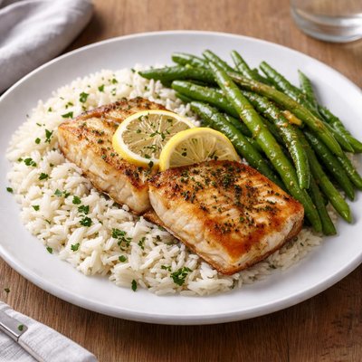 Grouper with rice and green beans