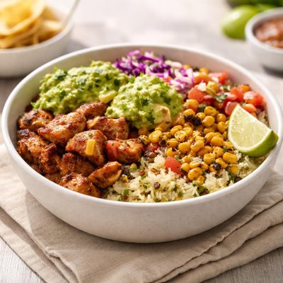 Guzman y gomez burrito bowl with chicken and no beans