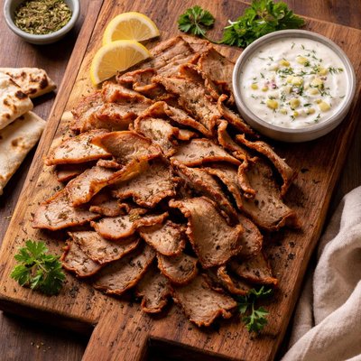 Gyro meat with sauce