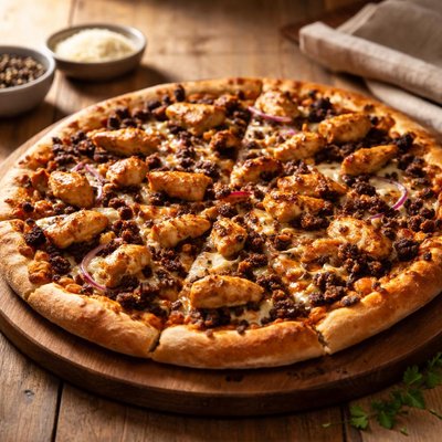 Haggis and chicken pizza
