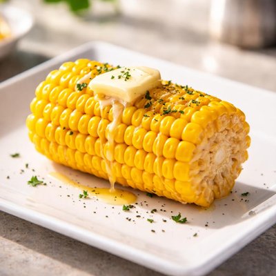 Half a cob of corn  buttered