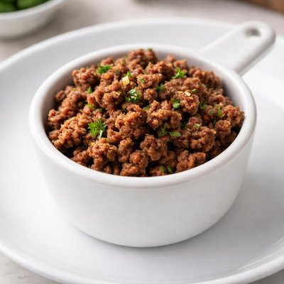 Half a cup of cooked and seasoned ground beef