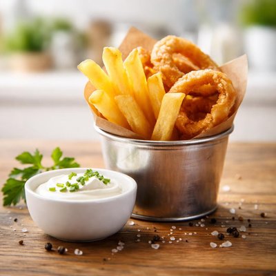 Half a cup of fries onion with sourcream