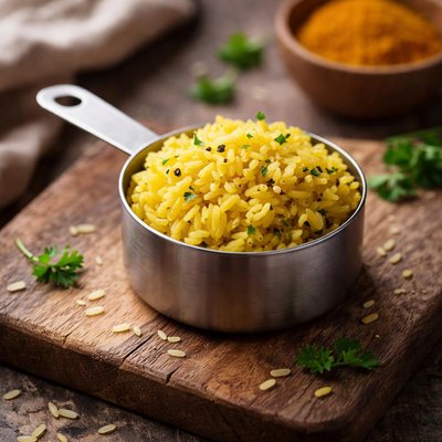 Half a cup of rice with turmeric