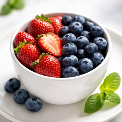 Half a cup of strawberries and blueberries