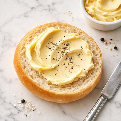 Half a white bun with butter