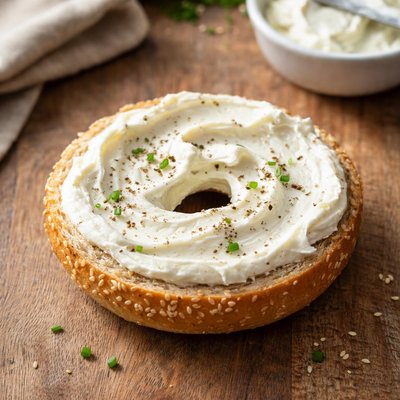 Half bagel with cream cheese