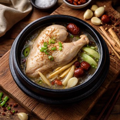Half chicken samgyetang