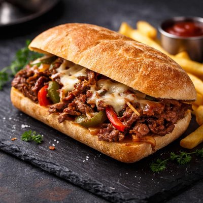 Half ciabatta cheesesteak