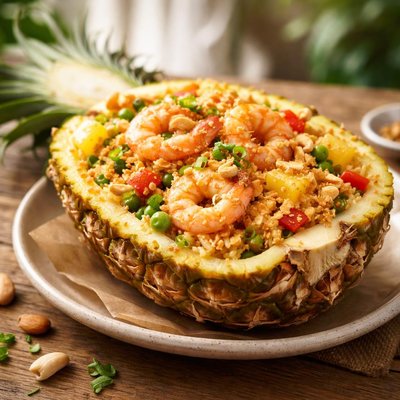 Half cup shrimp pineapple fried rice