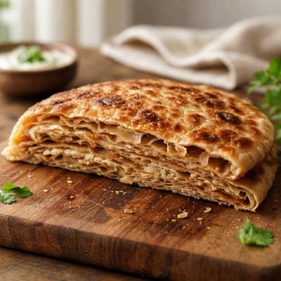 Half of a brown bread porata