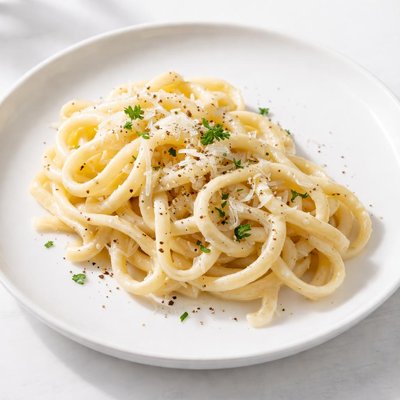 Half of a serving of creamy white pasta