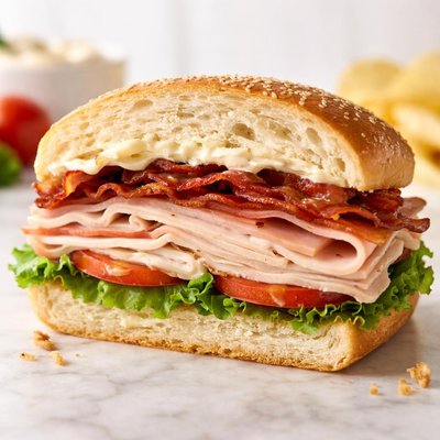 Half of a wawa turkey abd ham club sandwich