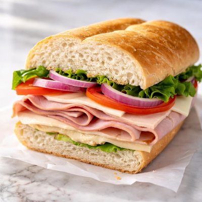 Half of a wawa turkey and ham  sandwich