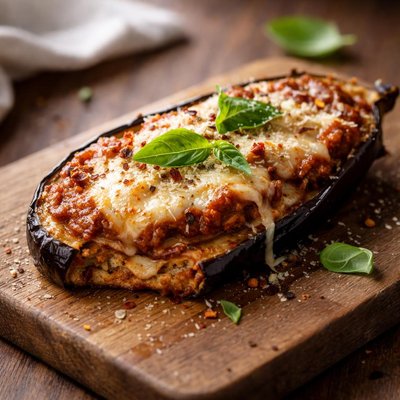 Half of an eggplant parmigiana