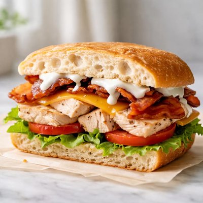 Half of chicken bacon ranch sandwich