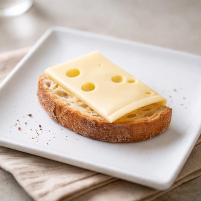 Half piece of bread with half slice of cheese