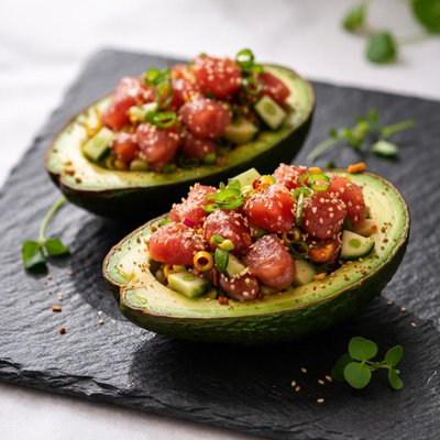 Half svocado eith tuna