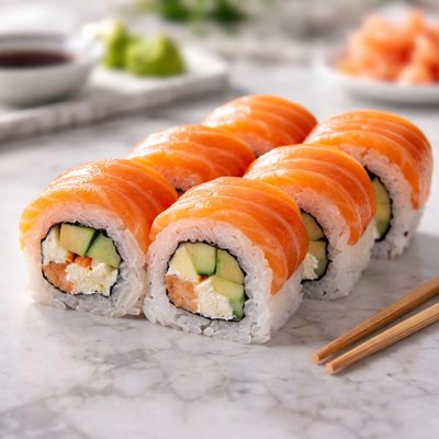 Halfe a roll of salmon sushi