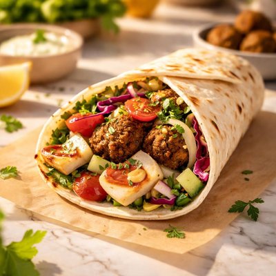Halloumi and falafel wrap