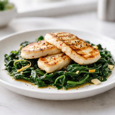 Halloumi cheese with spinach