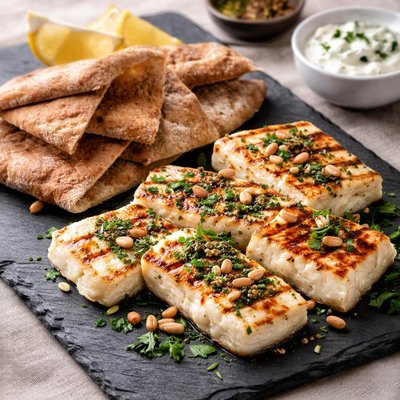 Halomi with brown arabic bread