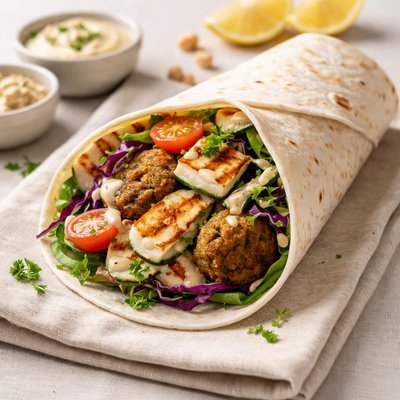 Haloumi and falafel wrap