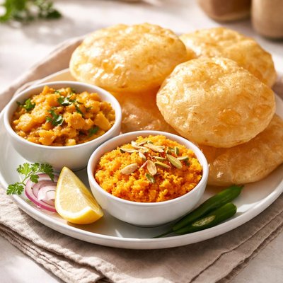 Halwa pori with tarkari