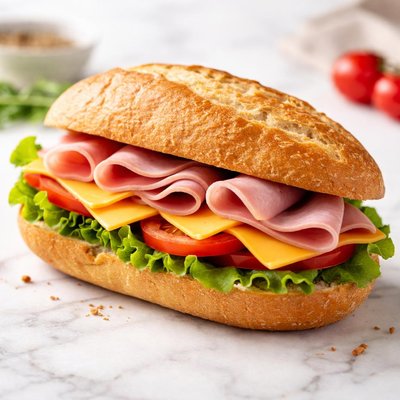 Ham and cheddar cheese sandwich
