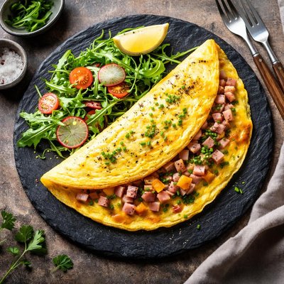 Ham and cheddar omelette