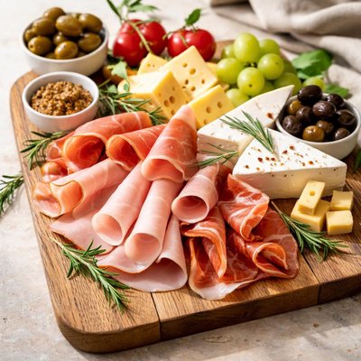 Ham and cheese and prosciutto platter