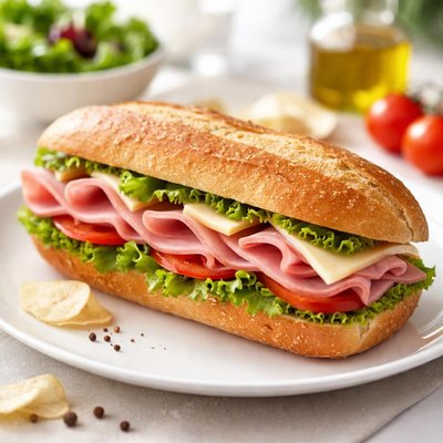Ham and cheese baguette