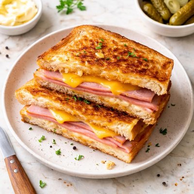 Ham and cheese buttered sandwich