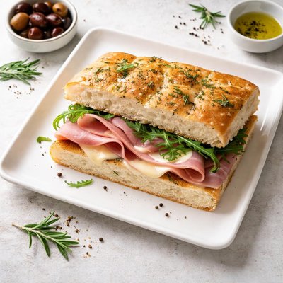 Ham and cheese focaccia sandwich