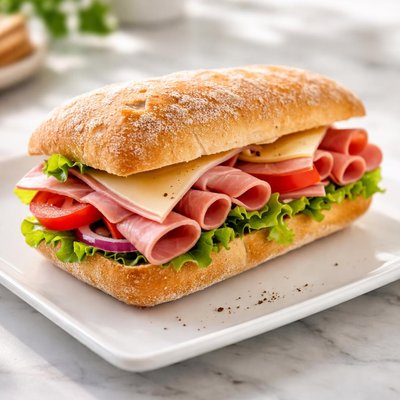 Ham and cheese on chibata