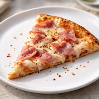 Ham and cheese pizza slice