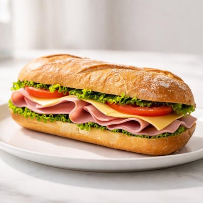 Ham and cheese sandwich on baguette