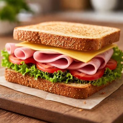 Ham and cheese sandwich with lettuce and tomato