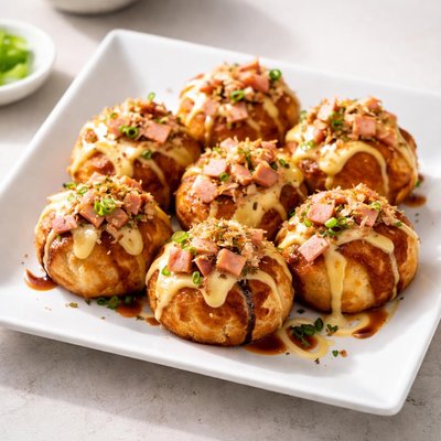 Ham and cheese takoyaki