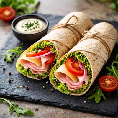 Ham and cheese wholemeal wrap