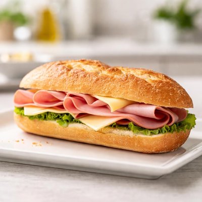 Ham and cheese with butter demi baguette