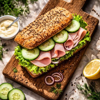 Ham and cucumber sandwich