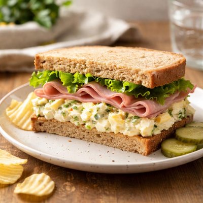Ham and egg salad sandwich
