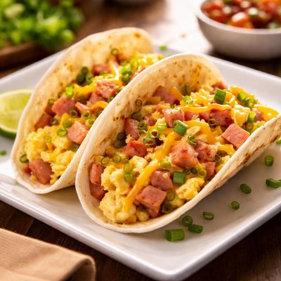 Ham and eggs taco