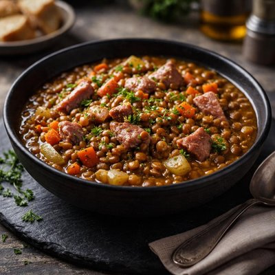 Ham and lentil stew
