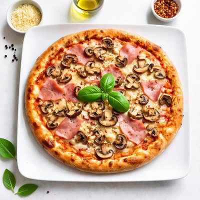 Ham and mushrooms pizza