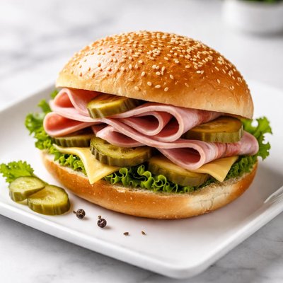 Ham and pickles bun